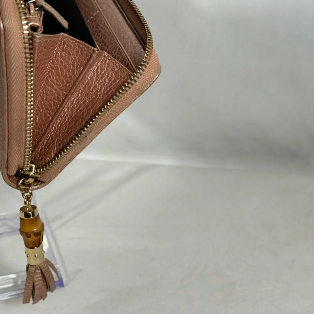 Gucci GG Canvas Leather‎ With Bamboo tassel Zip around Continental Wallet